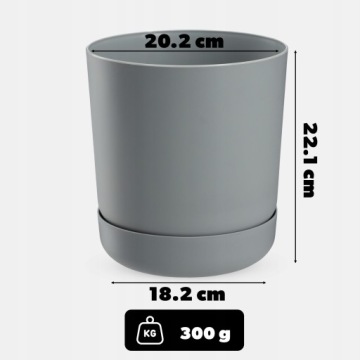 Горшок с блюдцем 20 см серый матовый