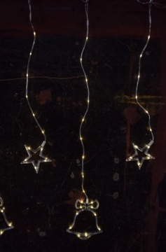 GIRLANDA KURTYNA 160 DZWONEK GWIAZDKA BIAŁY CIEPŁY