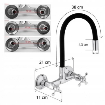 Гибкий черный настенный кухонный смеситель