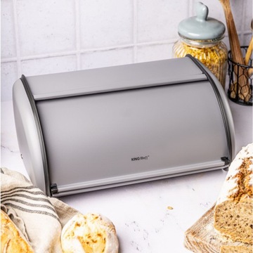 CHLEBAK DUŻY POJEMNIK NA PIECZYWO CHLEB METALOWY Kinghoff SZARY