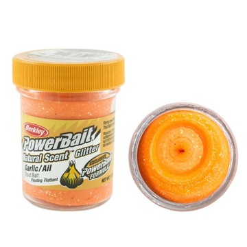 Ciasto wędkarskie Berkley Natural Glitter Trout Bait 50g garlic fluo orange