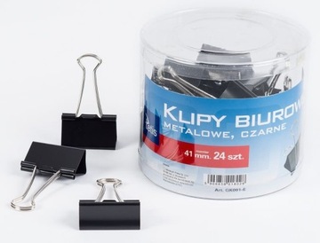 KLIPY KLIPSY BIUROWE SPINACZE 41MM, CZARNE 24 SZT.