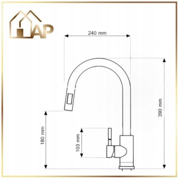 Bateria Kuchenna Taru Slim Beżowa Granit z Wyciąganą Wylewką Kran Kuchenny