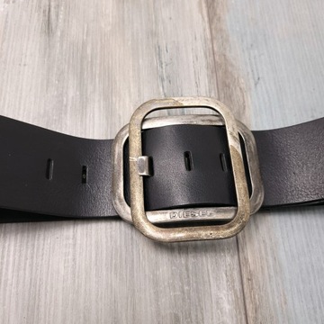 DIESEL GOLD PREMIUM Belt Skórzany Pasek Damski Szeroki 6 Czarny Leather