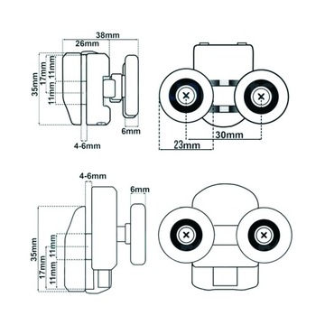 ДВОЙНЫЕ ХРОМИРОВАННЫЕ РОЛИКЫ ДЛЯ ДУШЕВОЙ КАБИНЫ 23мм ПОДШИПНИКИ ДЕРЖАТЕЛЯ КОЛЕС