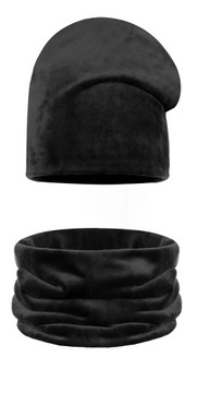 KOMPLET CZAPKA BEANIE TUBA KOMIN WELUROWY AKSAMIT