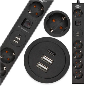 Przedłużacz zasilający LISTWA 4+1 GNIAZDA 2 GNIAZDA USB 1,5m z wyłącznikiem