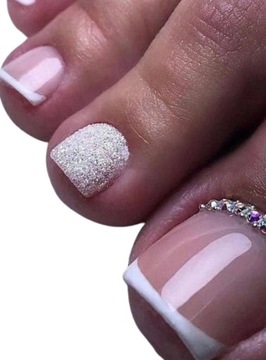 Paznokcie PRESS ON NAILS TIPSY 24 na stopy french kryształki brokat