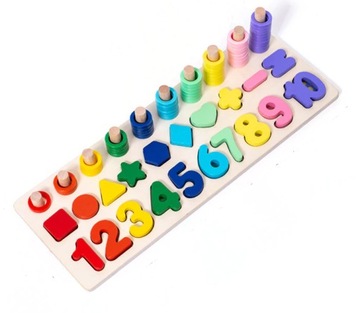 DREWNIANE ZABAWKI KLOCKI EDUKACYJNE CYFERKI SORTER