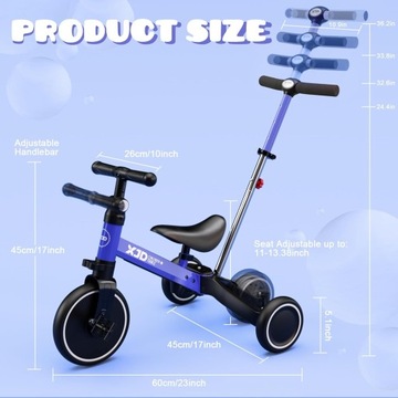 Детский трехколесный велосипед 4-в-1, синий