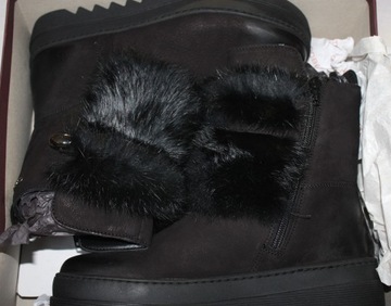 Roberto Santi buty Zimowe Śniegowce NATURALNA SKÓRA Czarne, Futro r.37