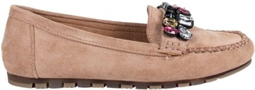 iButy DAMSKIE MOKASYNY Z KAMIENIAMI PŁASKIE KHAKI CIEMNE BEŻOWE