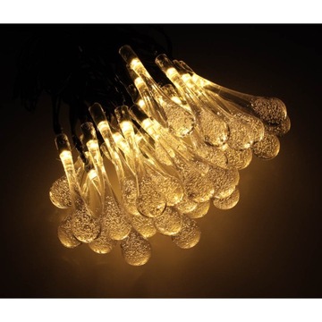 LAMPKI SOLARNE GIRLANDA OGRODOWA ŚWIETLNA LAMPKI 30 LED ŁEZKI SOPLE 6,5 m