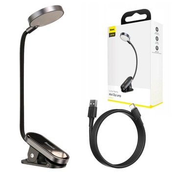 BASEUS MAŁA LAMPKA BIURKOWA LED LAMPA Z KLIPSEM DO CZYTANIA BEZPRZEWODOWA