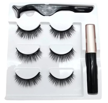 SZTUCZNE RZĘSY MAGNETYCZNE DŁUGIE ZESTAW 3 PARY + PĘSETA EYELINER
