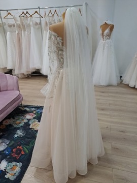 Nowy długi welon gładki 150 cm ivory ecru na grzebyku polska produkcja