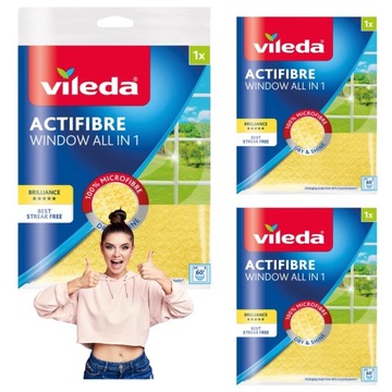 VILEDA ŚCIERECZKI DO OKIEN ACTIFIBRE ŻÓŁTA 3 SZTUKI DO SZYB