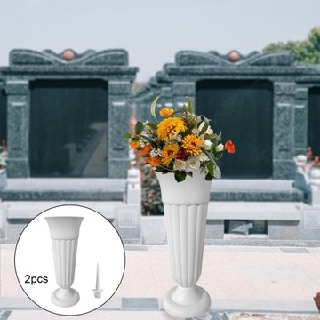 Zdejmowany wazon cmentarny z kołkiem i podstawą, biały