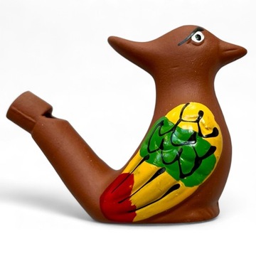 PTASZEK ceramiczny gwizdek na wodę śpiewający świergoczący brązowy kolorowy