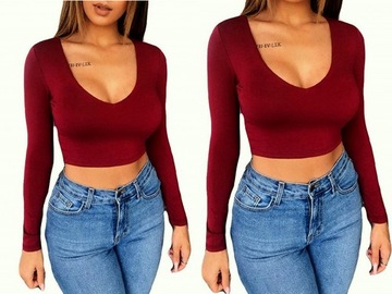 Женская короткая БЛУЗКА с длинным рукавом, КРАСНАЯ, S/M