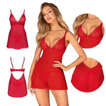 Koszulka nocna XXL sexy piżama Obsessive Chilisa babydoll i stringi XL/2XL