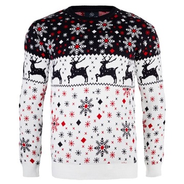 Męski sweter świąteczny w renifery i gwiazdy 68210 GRANATOWO BIAŁY r. 4XL