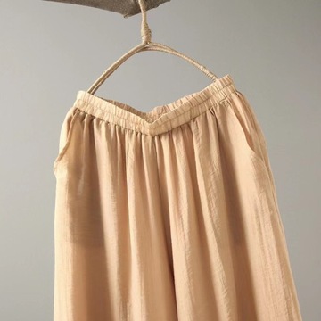 Długie Szerokie Spodnie Vintage Z Haftem I Elastycznym Pasem Elegancka