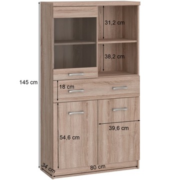 ШИРОКАЯ СТЕКЛЯННАЯ ВИТРИНА SOFIA 2D1W1S 150 СМ ДУБ СОНОМА МАТОВЫЙ MAFMEBLE