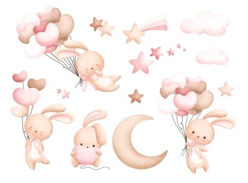 KRÓLICZKI BALONY Naklejki na ścianę 125x70 cm SDB11M