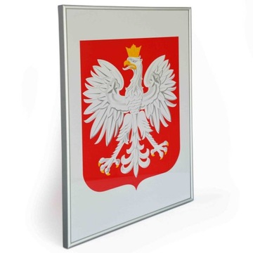 GODŁO POLSKI 40x30 w ramie Aluminiowej SREBRNEJ A3