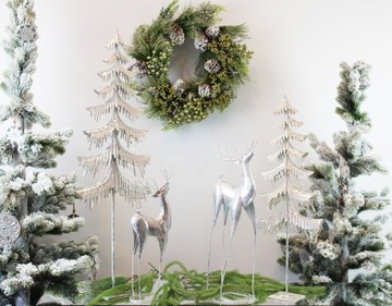 Металлическая елка с золотым блеском, белая H60