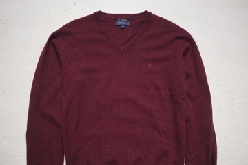 Gant sweter v-neck bordowy wełna wełniany męski XL