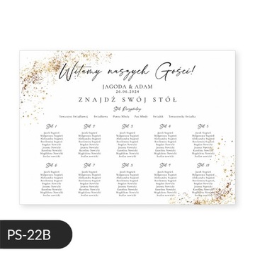 Свадебный плакат с планом стола, золотые точки