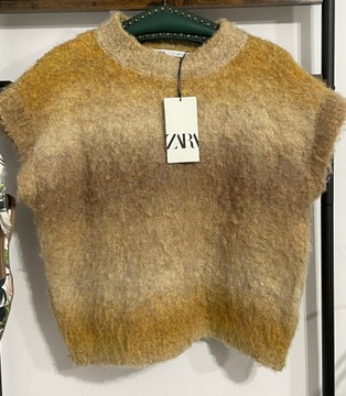 63 nowy sweterek Zara S ciepły kamizelka bezrękawnik wełna uroczy kultowy