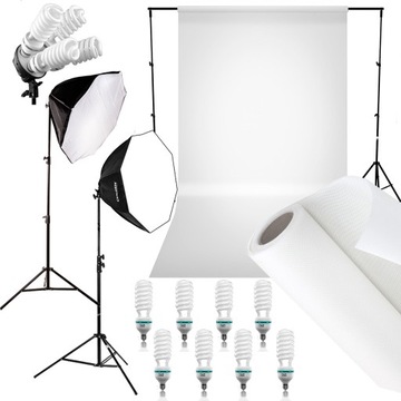 LAMPY do zdjęć TŁO żarówka softbox statyw ZESTAW