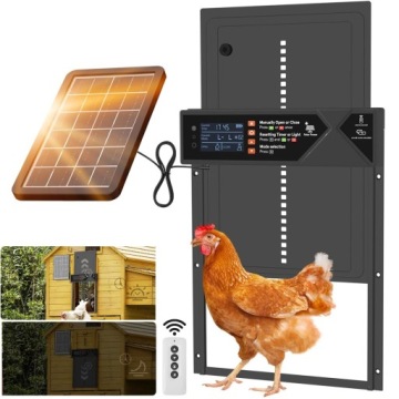 AUTOMATYCZNE DRZWI DO KURNIKA Z CZUJNIKIEM ŚWIATŁA WYŚWIETLACZ LED PILOT