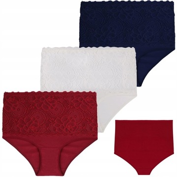 3x Koronkowe FIGI MAJTKI DAMSKIE Bawełniane z WYSOKIM STANEM MORAJ r. XL