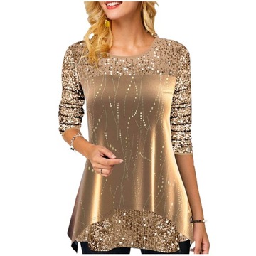 ELEGANCKA BLUZKA DAMSKA Z DŁUGIM RĘKAWEM NADRUK, wzór4, M, 5XL
