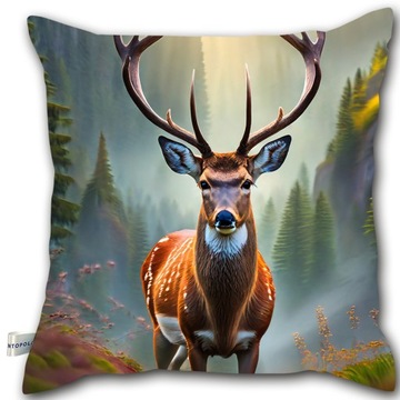 Poduszka dekoracyjna 40x40 / Poduszka z jeleniem / Jeleń / Jeleń w lesie