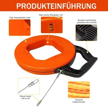 WŁÓKNO SZKLANE KASETA PILOT DO PRZECIĄGANIA KABLI STALKA WCIĄGARKA 30M