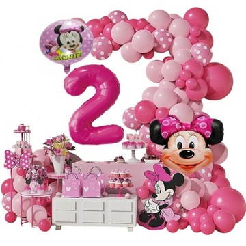 RÓŻOWA GIRLANDA balony MYSZKA MINNIE BALON cyfra dwa drugie urodziny MINI