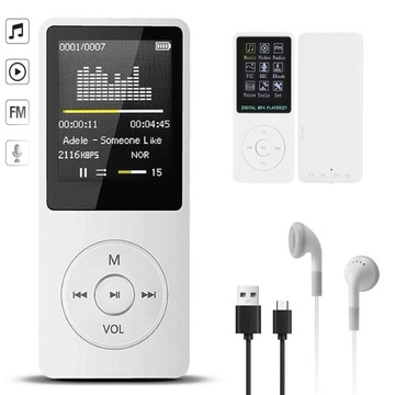 ODTWARZACZ MP3 16GB SLIM BLUETOOTH 5.0 FM AMV WIDEO e-Book 1.8'' W SŁUCHAWK