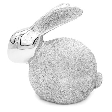 ZAJĄCZEK WIELKANOCNY SREBRNY Z BROKATEM DEKORACJA ŚWIĄTECZNA FIGURKA 16 cm