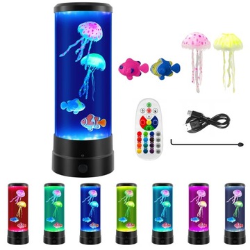 LAMPA LAWOWA Z MEDUZAMI I RYBKAMI RGB LAMPA NOCNA 17 KOLORÓW