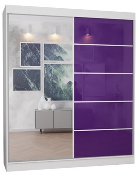 SZAFA 2D 140CM BIAŁA lustro + lacobel FIOLETOWY