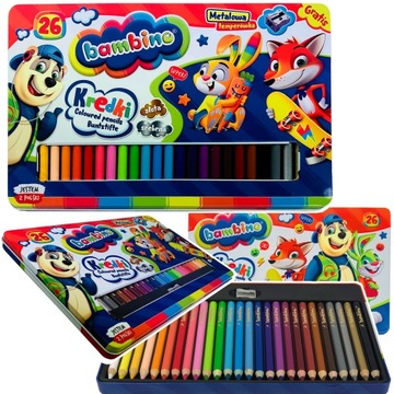 BAMBINO GRUBE KREDKI W METALOWYM PUDEŁKU 26 KOLORY