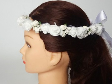WKO3 белый * Венок для волос с белыми розами для Первого Причастия.