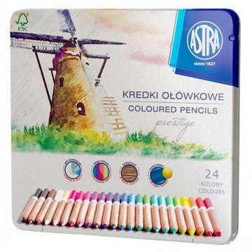 KREDKI OŁÓWKOWE 24kol ASTRA PRESTIGE pudełko metal