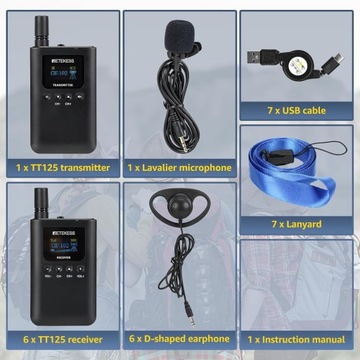 Retekess TT125 Guide System, набор экскурсоводов, 150 м, 2,4 ГБ, 3000 мАч