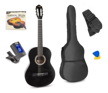 Gitara KLASYCZNA czarna 39'' tuner pasek struny